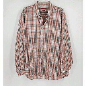 Alfani Fitted Stretch Men Sz 18 (34/35) Black Red Plaid Long Sleeve Button Front